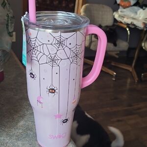 Swig Pink Spider Web Tumbler with Straw
